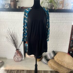 LuLaRoe Black Shirt with Blue and Gold Accents